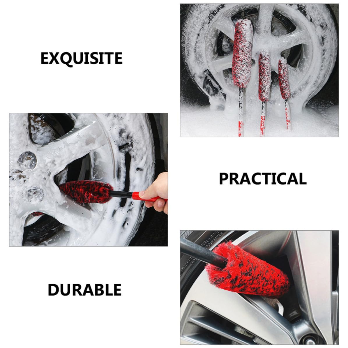 ibasenice Set di 3 Spazzole per Pulizia Pneumatici Auto in Fibra Pom | Cerchi e Gomme, Utensile Pratico e Facile da Trasportare, Pulizia Precisa delle Ruote