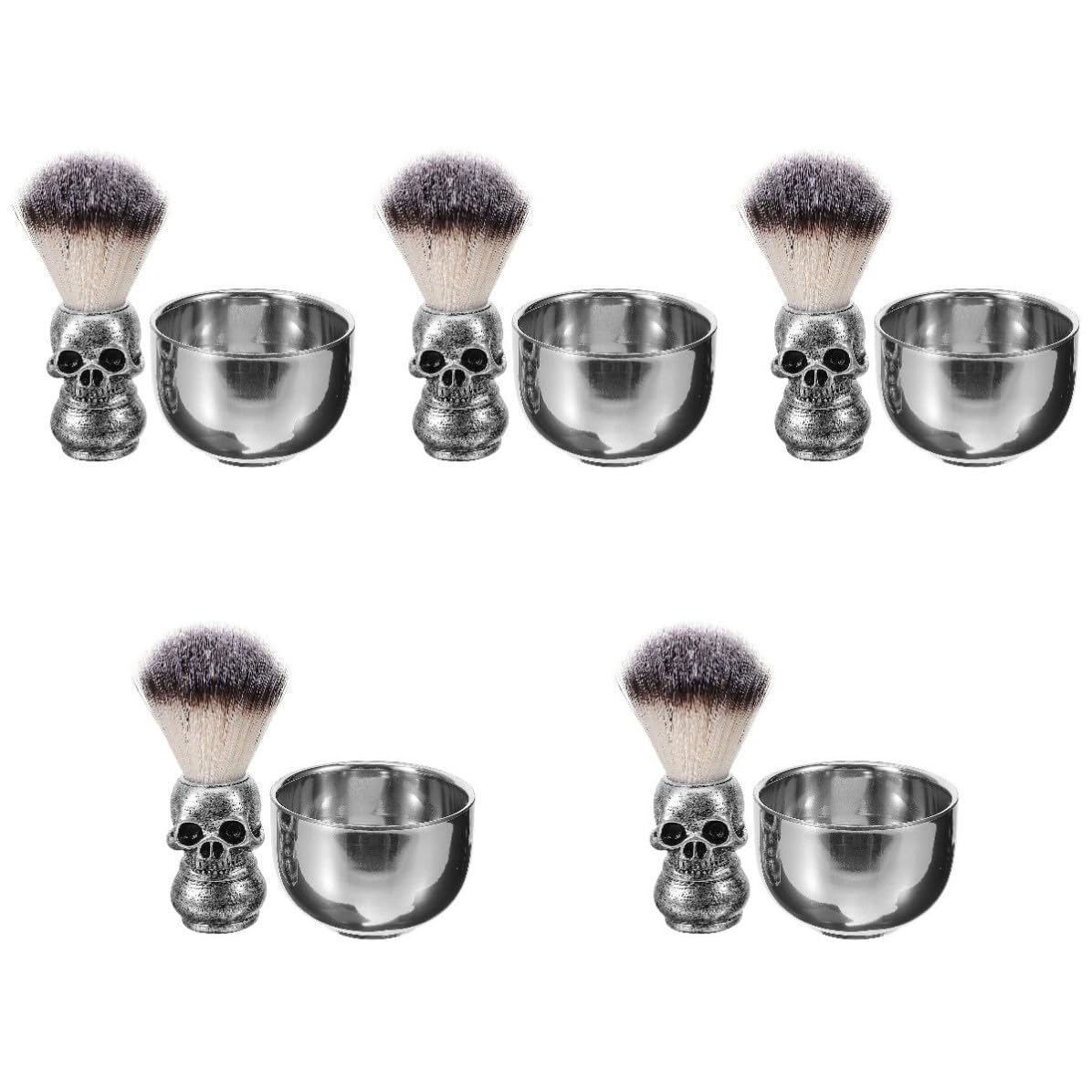 Mobestech 5 Set Kit Rasatura Uomo con Pennello da Barba in Acciaio Inossidabile e Ciotola, Pratico senza Sforzo per Salone di Parrucchiere e Barber Shop