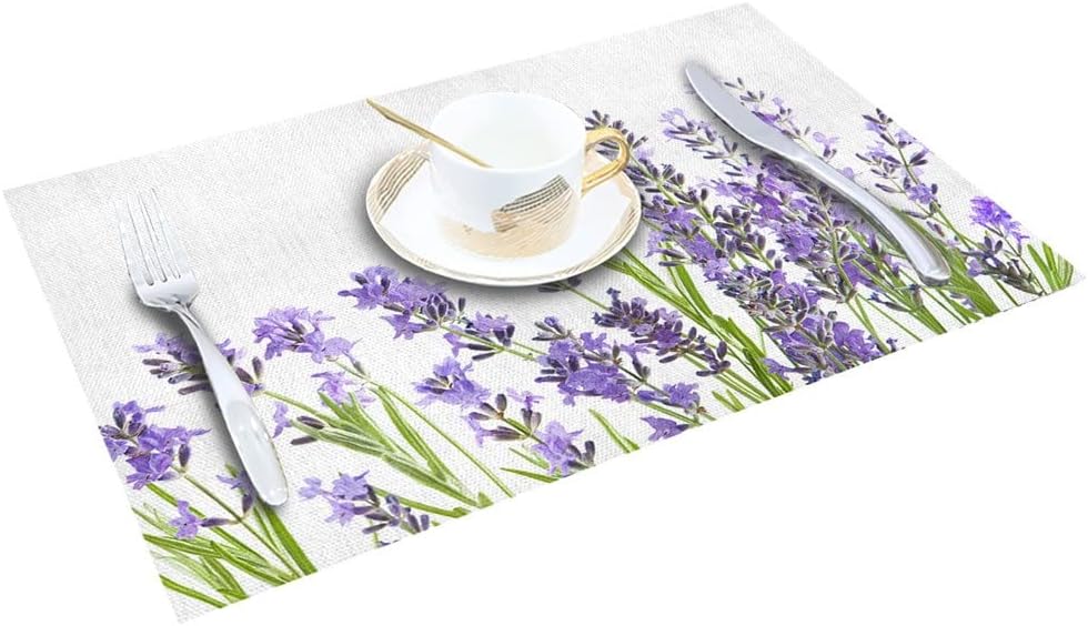 4/6pcs Set Table Mats Lavender Printed Cotton Linen Table Napkin Kitchen Accessories Home Party Decorative Placemats(6 PCS)