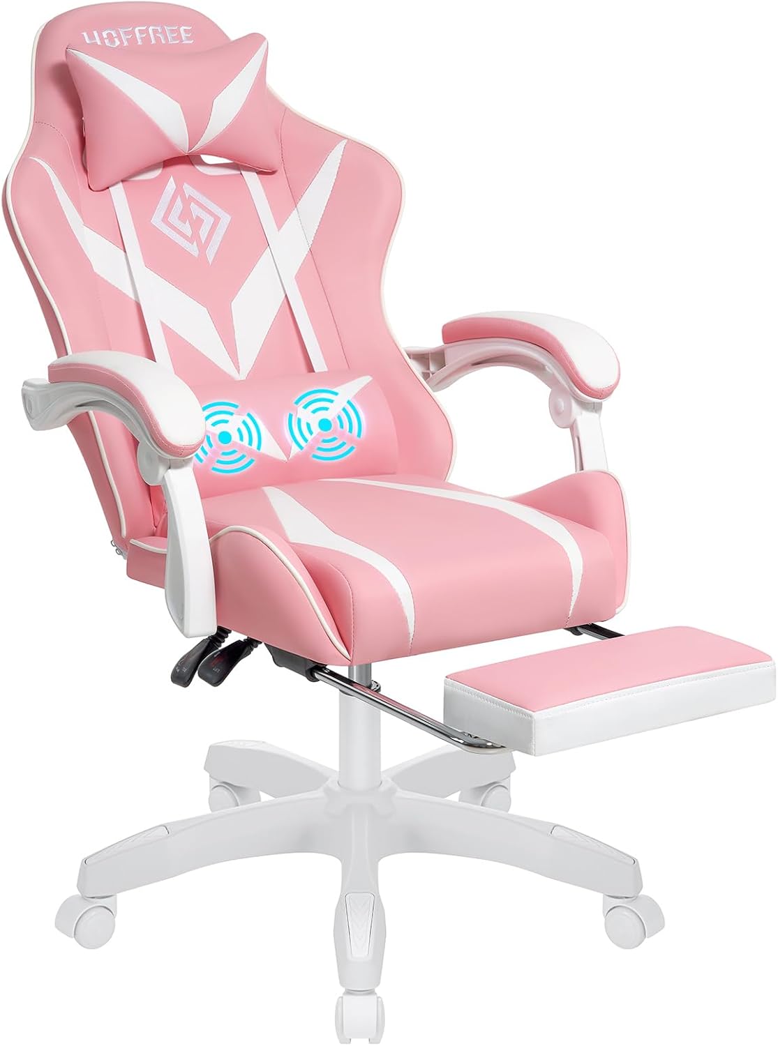 Gaming Chair with Massage Ergonomic Computer Chair with Footrest and Lumbar Support Reclining PC Game Chair for Boys with Adjustable Armrest and Headrest Pink