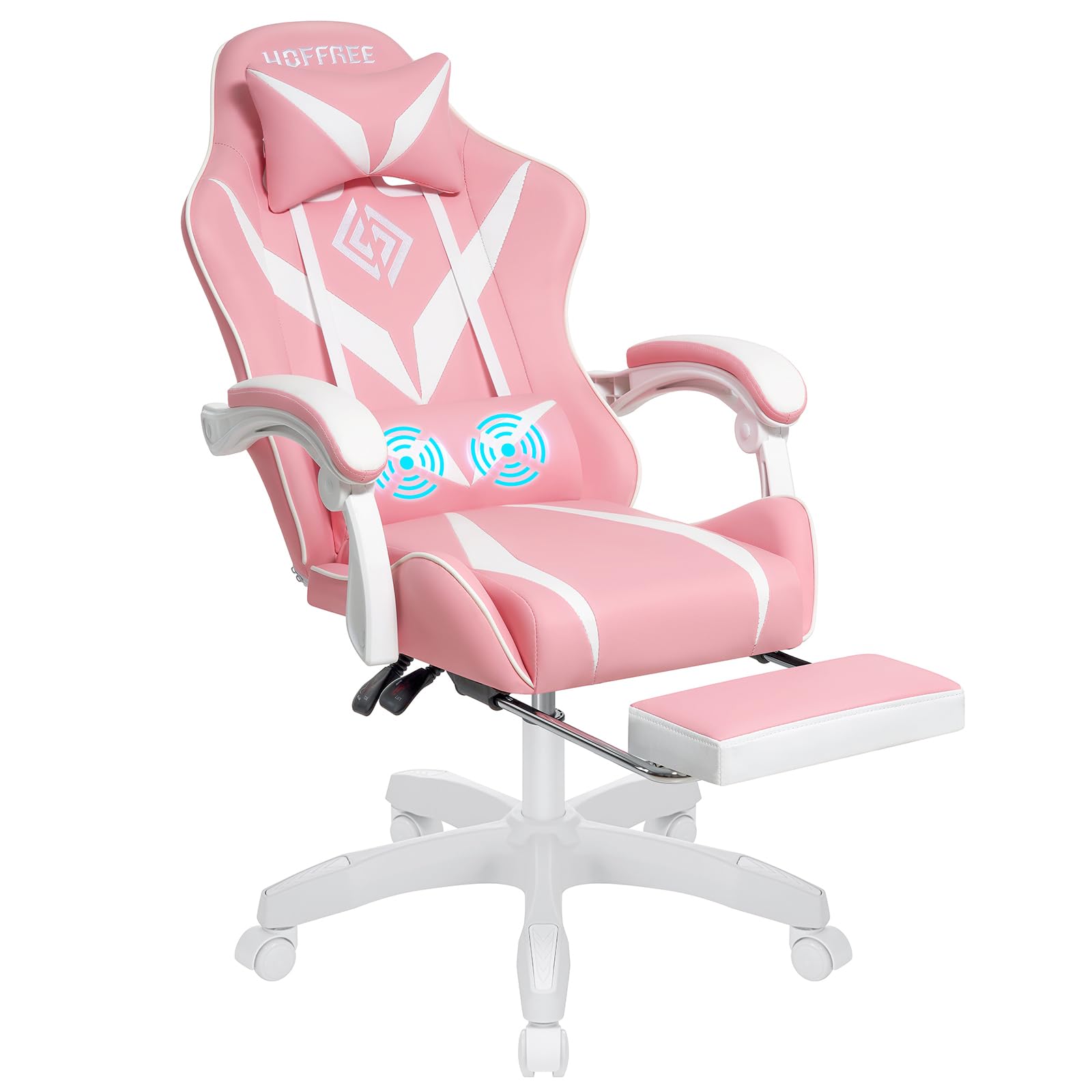 Gaming Chair with Massage Ergonomic Computer Chair with Footrest and Lumbar Support Reclining PC Game Chair for Boys with Adjustable Armrest and Headrest Pink