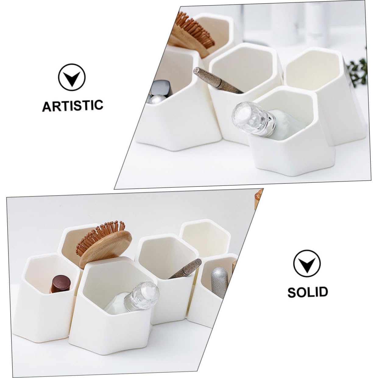 Abaodam Organizzatore da Scrivania Multifunzione in Plastica Bianca, Portapenne e Porta Pennelli Creativo a 6 Scomparti, Contenitore da Parete per Cancelleria e Trucco, per Studenti