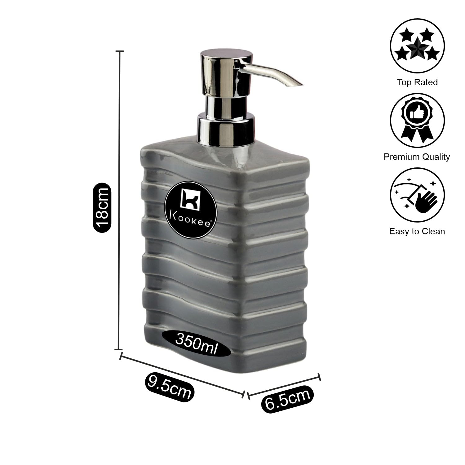 SaSaSa Ceramic Soap Dispenser for Bathroom handwash, refillable Pump Bottle for Kitchen Hand wash Basin, Set of 1, Grey (10613) 1