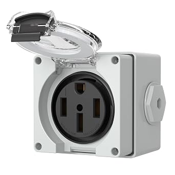 NEMA 14-50R Outlet,50Amp RV Power Outlet Box 125/250Volt,Outdoor dustproof and Weatherproof for RVs, Electric Vehicles, generators, Welding Machines, etc.ETL Listed.NEMA 14-50R Box