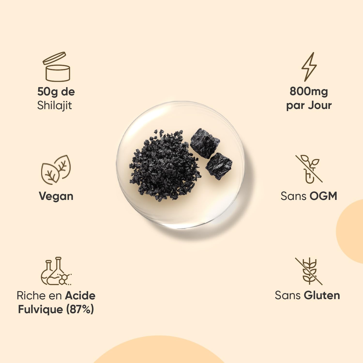 Resine de Shilajit Himalaya Vegan 50g avec 87% d'Acide Fulvique, sans OGM, sans Gluten, 800 mg par Portion, Alternative au Shilajit Himalaya Bio et aux Gélules, Cuillère Incluse