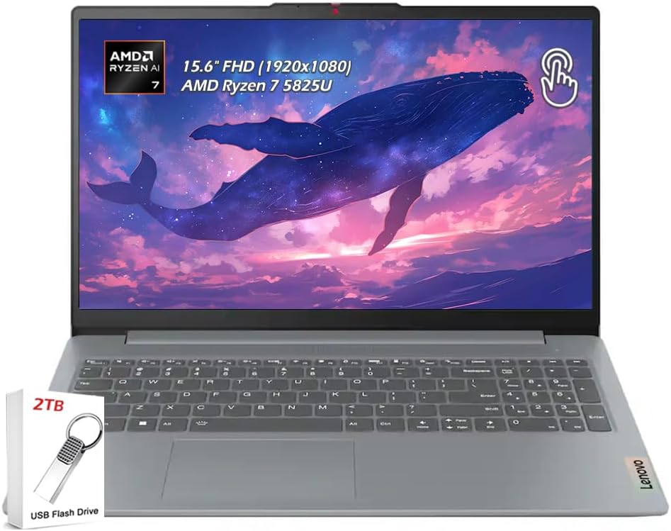 Lenovo IdeaPad Slim 3 15.6" Full HD Touchscreen Laptop – AMD Ryzen 7 5825U, 16GB Memory, 512GB SSD, Arctic Grey