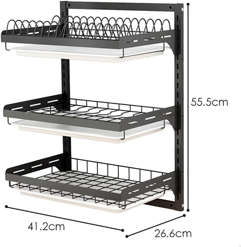 Dish Drying Rack Sink Dish Racks,Dish Rack,3 Tier 201 Stainless Steel Kitchen Wall-Mounted Dish Drying Rack Drain Rack Tableware Drainer Organizer