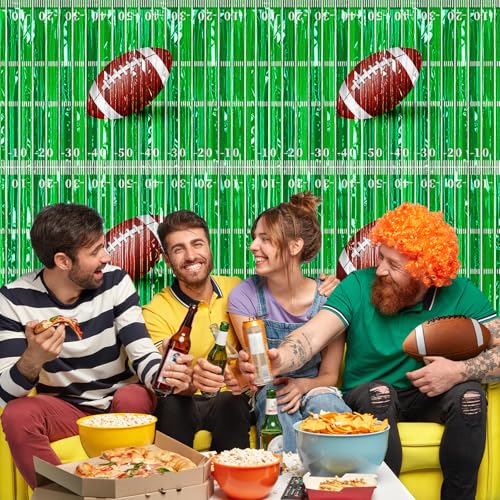 2Pack Football Party Decorations, Green and Brown Football Tinsel Foil Fringe Curtains, Football Backdrops Super Football Photo Props for Football Birthday Party Decorations Sports Party - Image 3