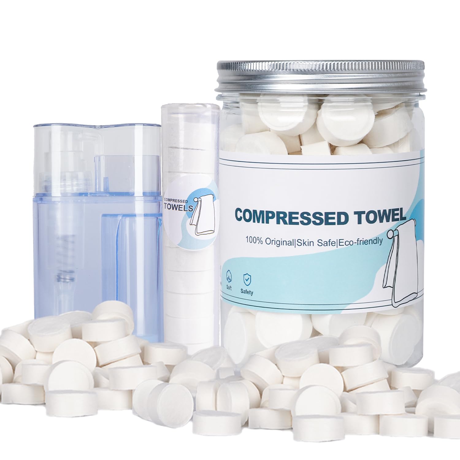 Compressed Towels,110PCS Compressed Face Towel with Carrying Case and Towel Dispenser,Disposable Portable Mini Tissue for Travel,Sport,Camping