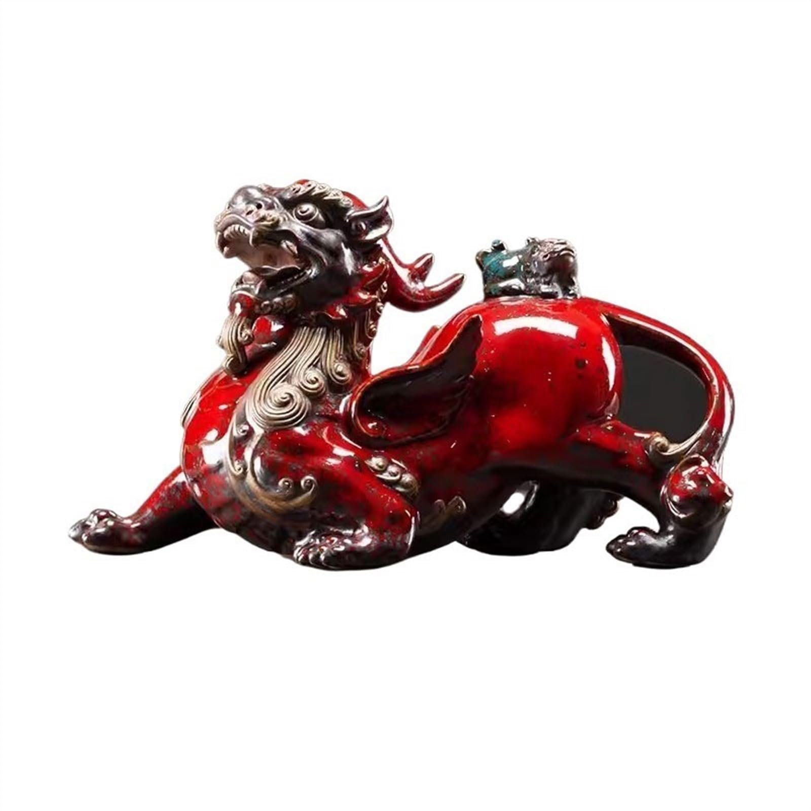 BHGFYXBS Statues Ornament Chinese Fortune Pixiu Ornaments Home Ceramic Living Room Entrance Decoration Desk Gift Feng Shui Decoration,Right-Without base