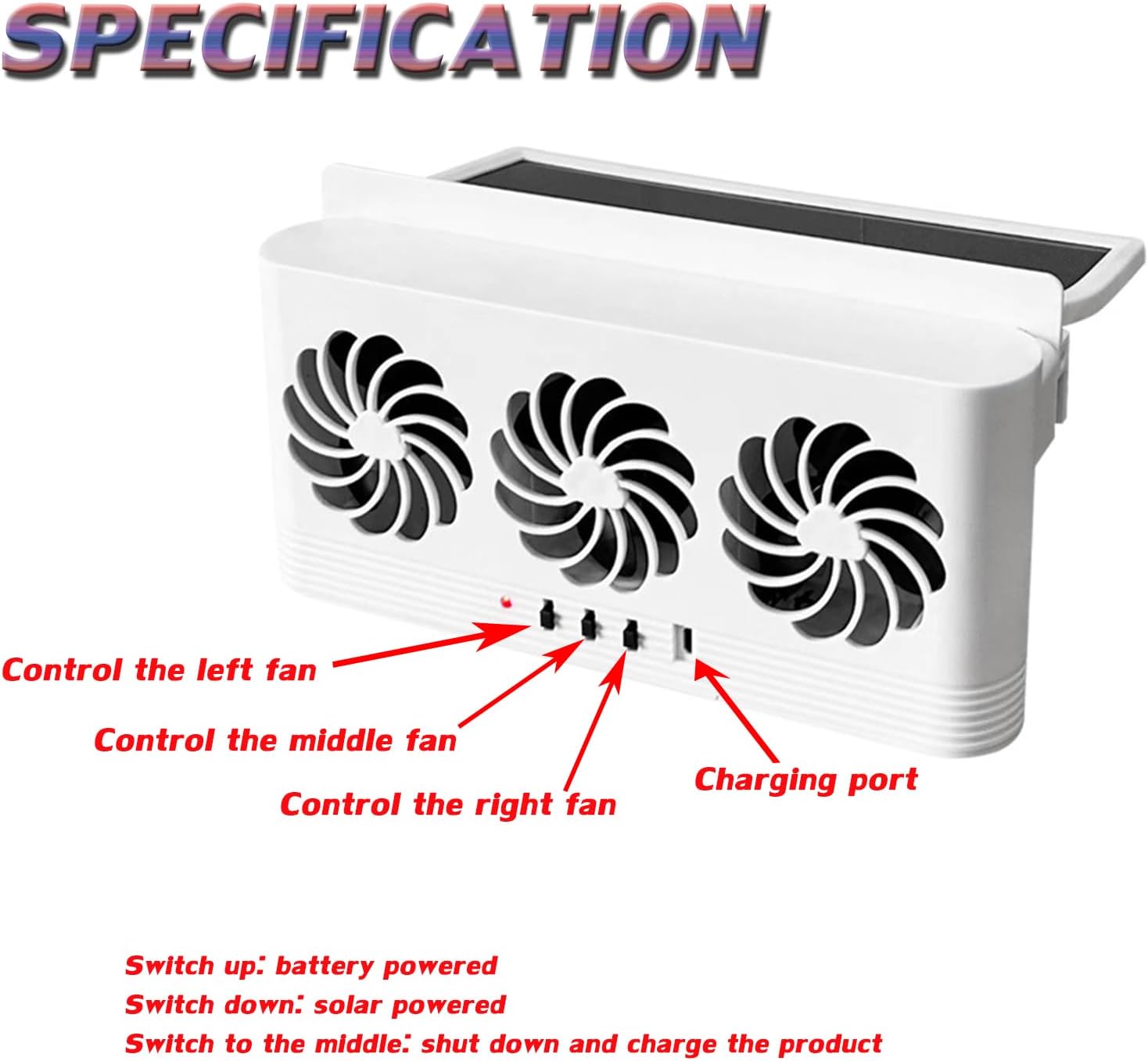 Car Solar Powered Window Exhaust Fan Vehicle Ventilation Fans Car Radiator Cooling Fan Cars Window Vent with Three Air Outlets (White)