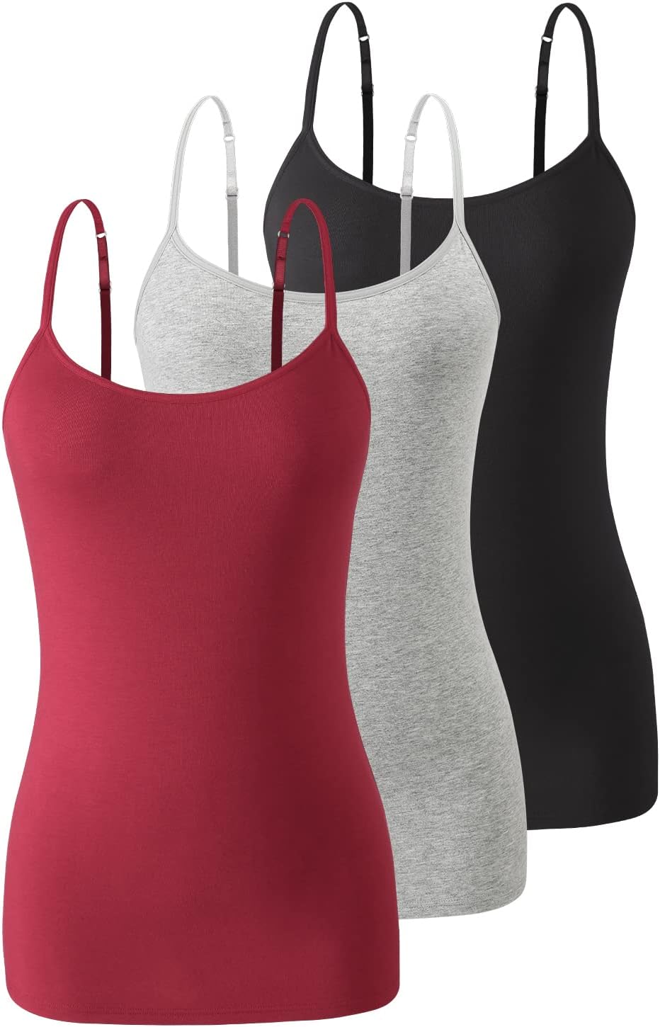 Air Curvey 3 Pack Camisole Tops for Women Built in Bra Adjustable Strap Soft Cotton Undershirt Tanks Seamless Layering Tops