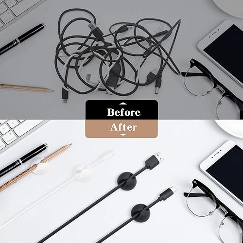 Miniatura 7 de SmiLife Clips para cables blancos, 9 unidades, soporte para cable de teléfono, gestión de cables para escritorio, oficina y mesitas de noche,