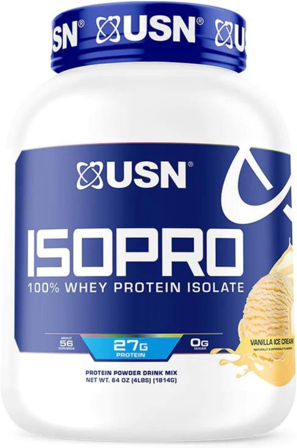 USN ISO Pro 100 Percent Whey Protein Isolate Vanilla 1.81kg,Pure Ultra Filtrated Whey Protein Isolate,Zero Added Sugar, Low Fat & Zero Added Sugar
