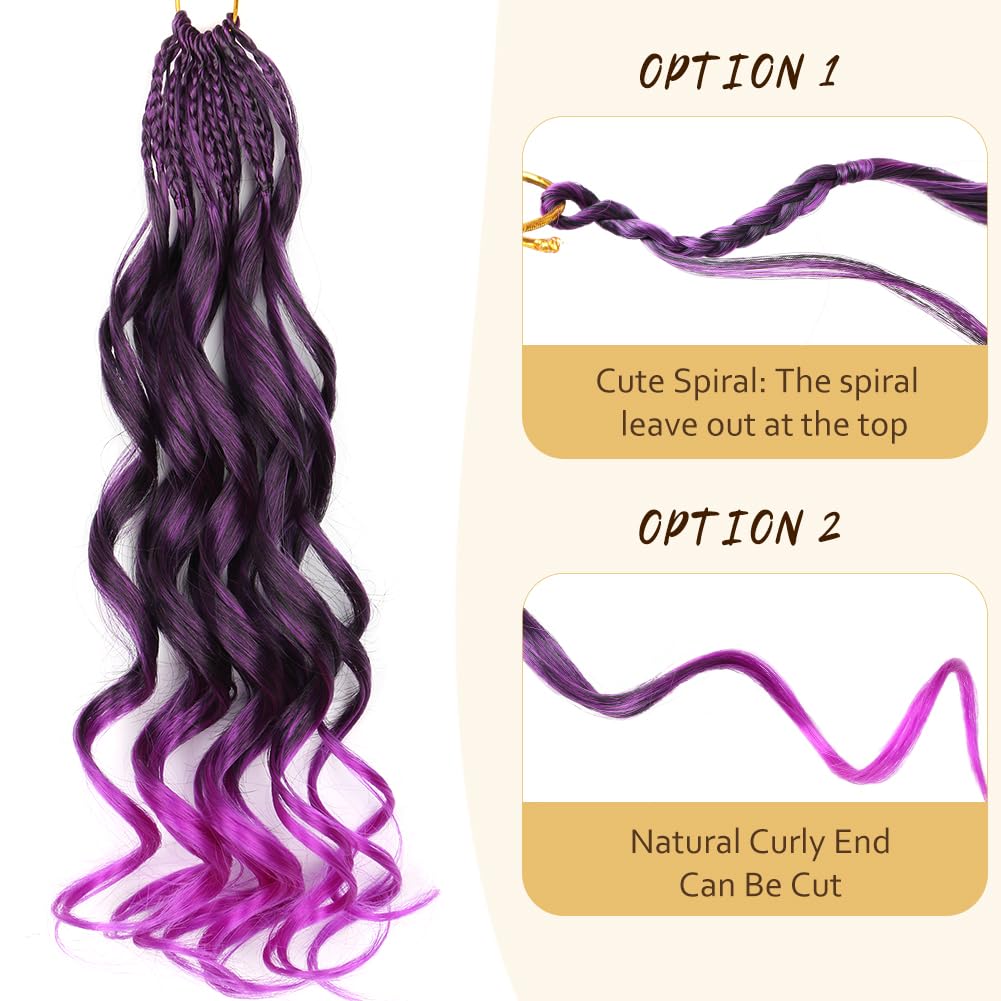 Loose Wave Crochet Hair Pre-Looped French Curl Braiding Hair 7 Packs Bouncy Boho Curly Crochet Braids Goddess Bohemian Box Braids Synthetic Hair Extensions (Tpurple, 14 Inch (Pack of 7))