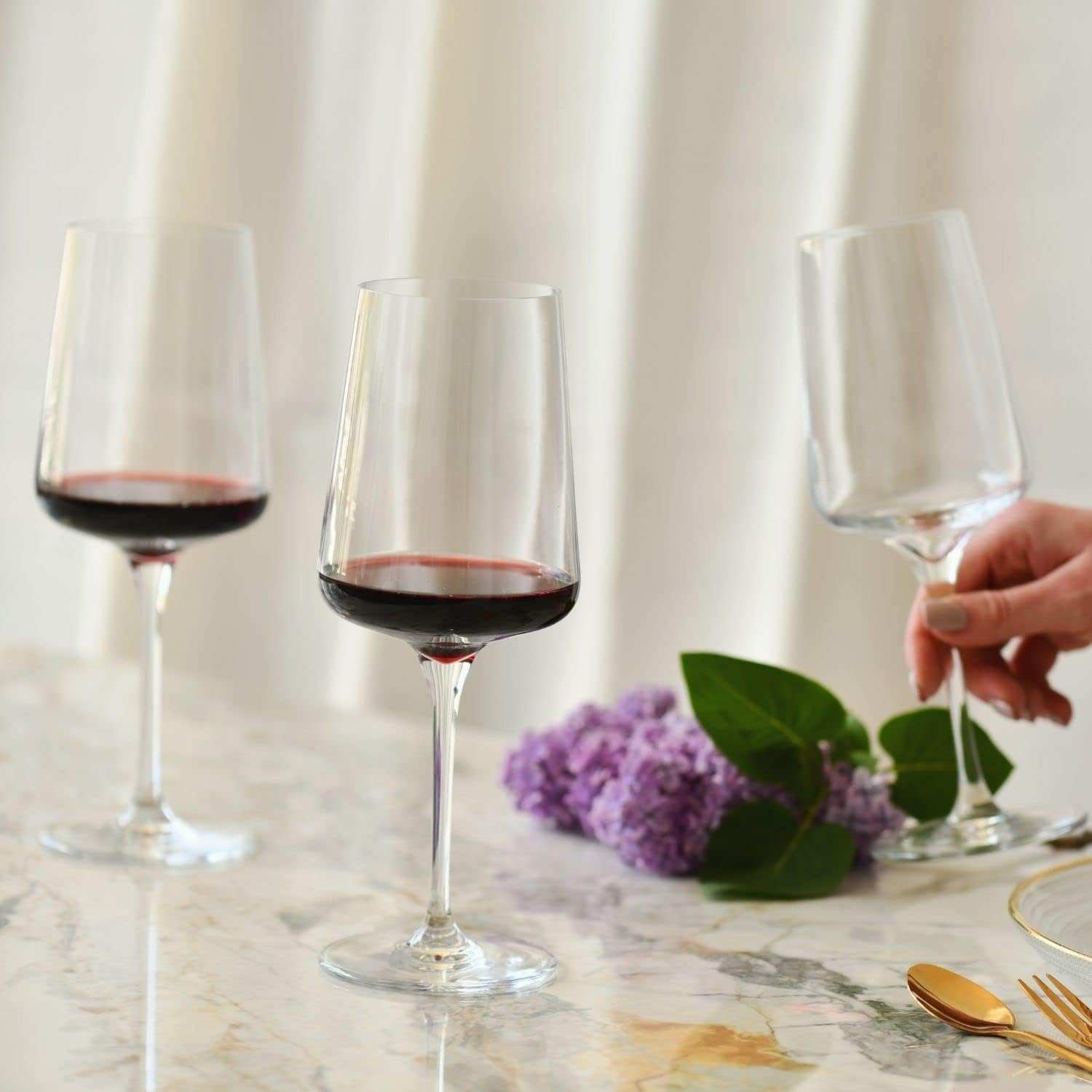 Krosno Glasses Set | 6x water drinks juice glasses 16.6 oz + 6x red wine glasses 16.9 oz | Elegant design | Crystal Glass | Ideal for home, restaurant and party | Dishwasher safe