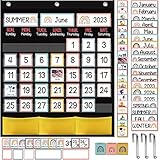 Classroom Monthly Calendar Pocket Chart with 89 Cards for Kids Classroom Home School Supplies (Rainb