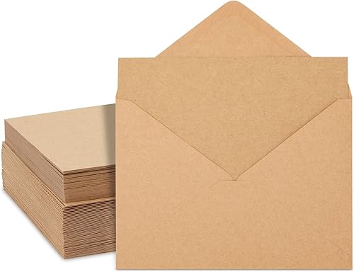 Best Paper Greetings Paquete de 50 tarjetas y sobres en blanco de 5 x 7 pulgadas, papel kraft A7, tarjetas de notas para abrir cuando se abren