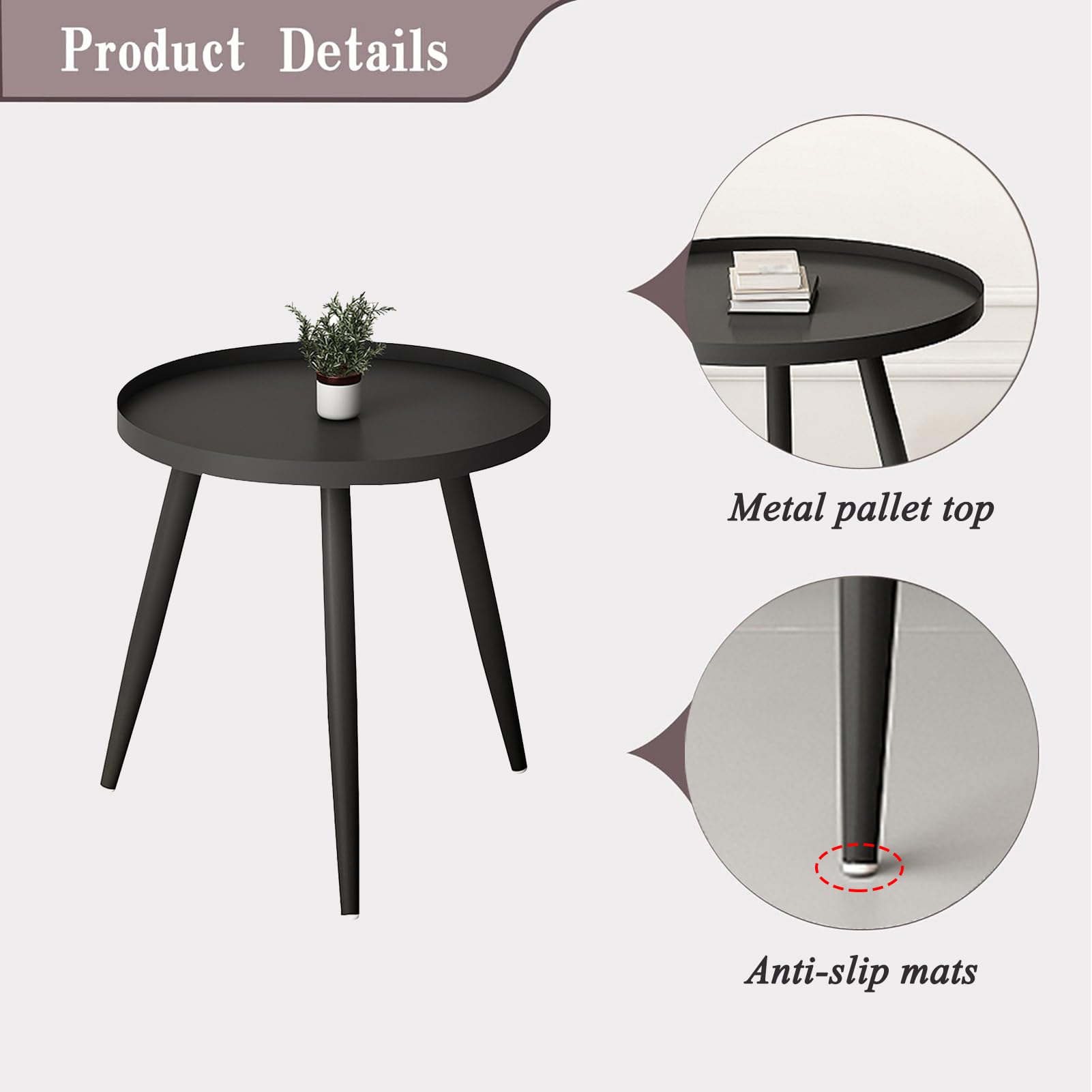 Amazon｜ZJUN - メタルローテーブル、3本脚付き円形サイドテーブル