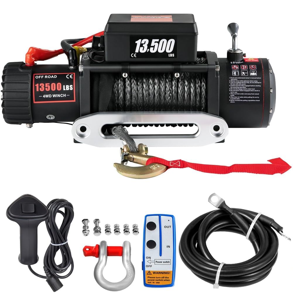 Verricello Elettrico 12 V 13500lb/6123kg CC con Cavo, IP68 Verricello Elettrico con 24m Corda Sintetica e Telecomando wireless×2, per carri rimorchi, fuoristrada, 4 x 4 veicoli,Traino UTV ATV etc.