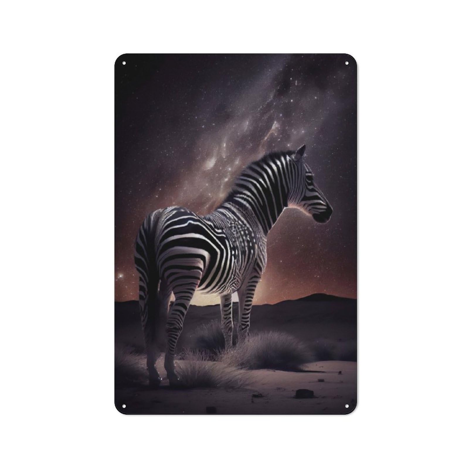 Tin Wall Plaque 30x20cm with Zebra Under Milky Way for Pub Or Café, for Hospitality Wall Decor Collectors