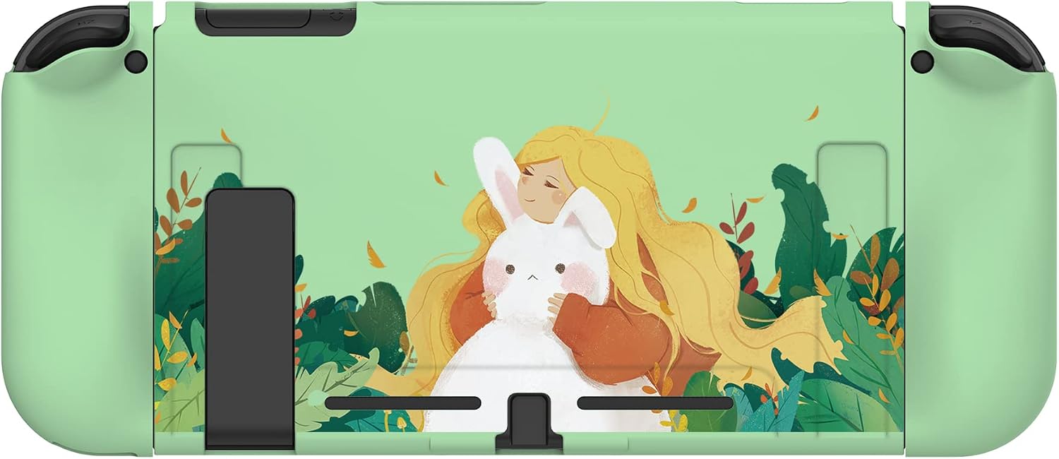 PlayVital Rabbit & Girl Protective Case for Nintendo Switch, Soft TPU Slim Case Cover for Nintendo Switch Joycon Console with Colorful ABXY Direction Button Caps
