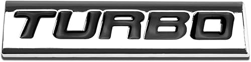 Emblema de metal con logotipo de letra negra "Turbo"