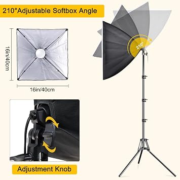 MOUNTDOG Softbox Lighting Kit, 2X 16'' x 16'' Photography Softbox Lighting with 2pcs 85W E27 Socket LED Bulbs and Remote Studio Light for Portrait Product Fashion Photography