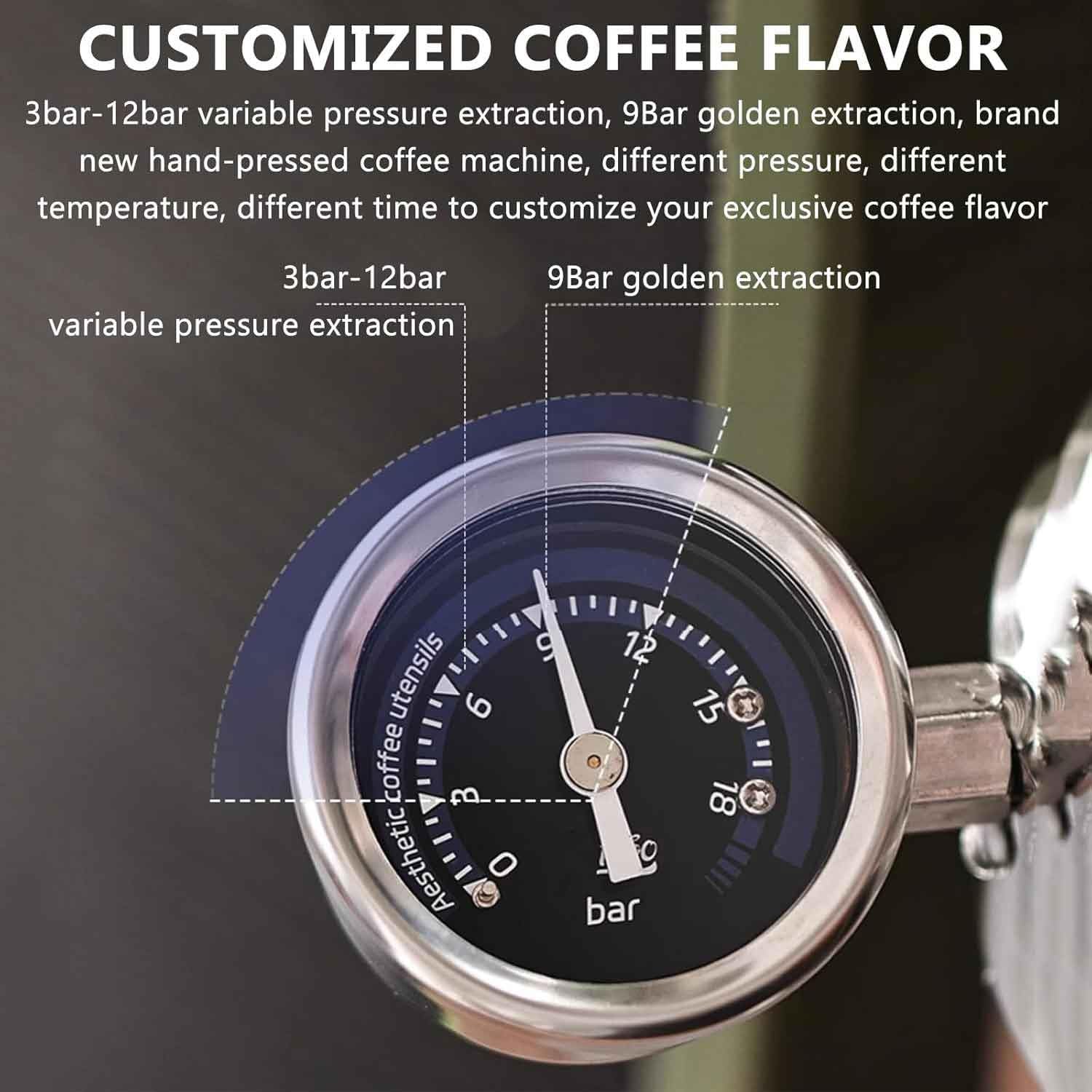 Macchina da caffè espresso manuale con leva e smerigliatrice, macchina da caffè manuale con leva diretta e sistema di pre-ammorbidimento, macchina da caffè a mano con visualizzazione in tempo reale e