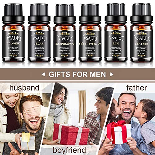 Fragrance Oil for Candle Making,Vsadey Gentleman\'s Essential Oils Set for Aroma Diffusers Pleasing Aromatherapy Scents Like Sweet Tobacco Sandalwood Cedar Leather Rum Cologne Set of 6 (10ML) - Thumbnail 3