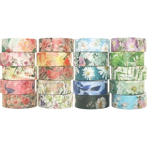 YUBBAEX 20 rollos de flores de primavera Washi Tape Set de cintas decorativas de enmascaramiento