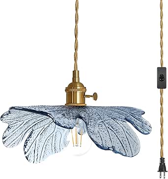 Industrial Farmhouse Pendant Light - Plug-in Hanging Lamp With Rattan Shade & 15ft Cord
