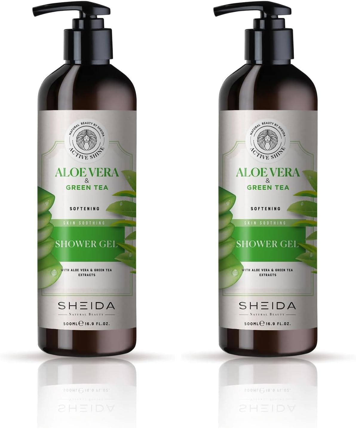 Sheida Active Shine Yumuşatıcı Duş Jeli Aloe Ve Yeşil Çay Özlü 500ml (2 paketi)