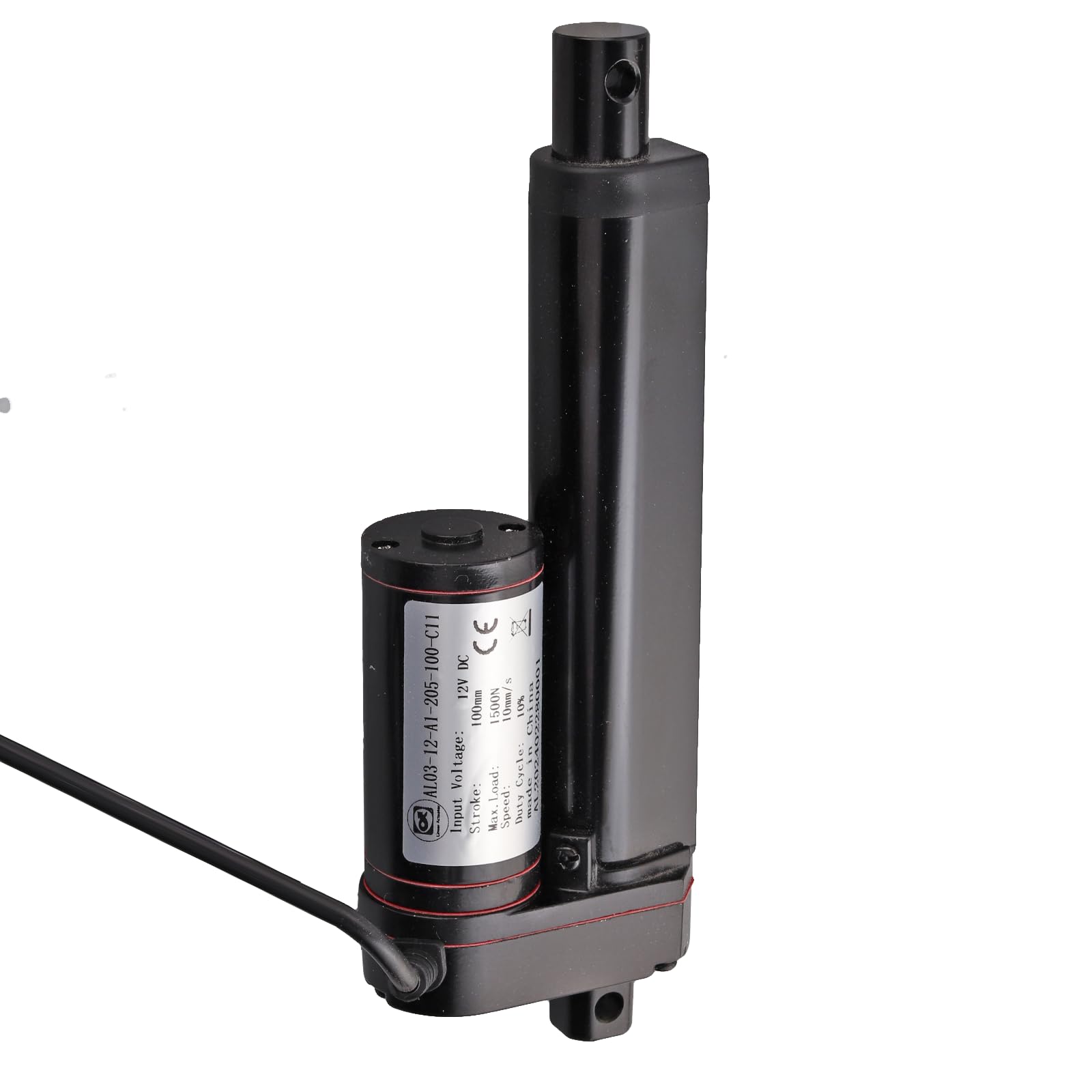 Motore lineare da 1500 N, 100 mm, 10 mm/s, 12 V, DC Linear Actuator, motore elettrico a cilindro per auto, mobili, camper, apriporte, agricoltura industriale, vasi, ecc. (nero, 100 mm)