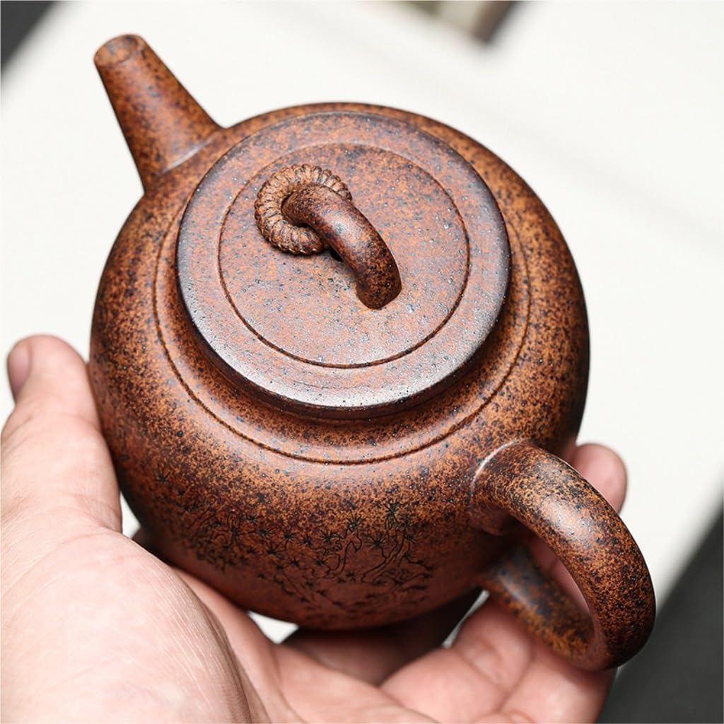 金属製ドラゴン彫刻ポット 約23cmアンティーク セラミックティーポット 紫色の粘土ポット彫刻ティーポットオリジナル