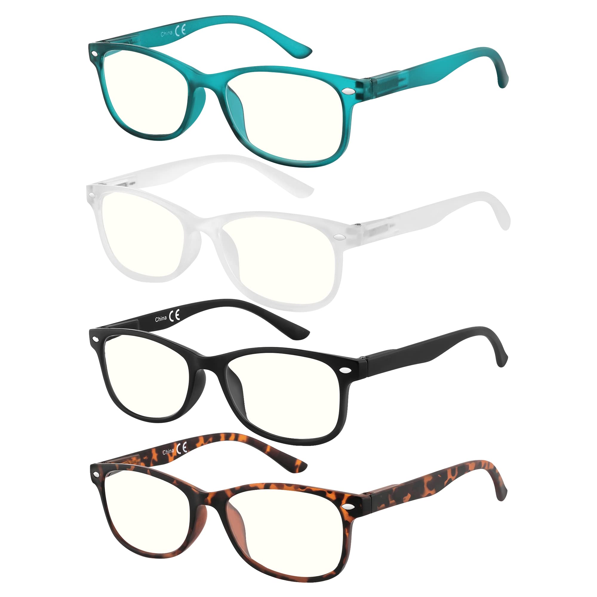 EFE Gafas de Lectura 4-Pack Hombres Mujeres Gafas Presbicia Buena Vision Anti Luz Azul con Diseño de Bisagra de Resorte Ligeros Cómodos para Antifatiga