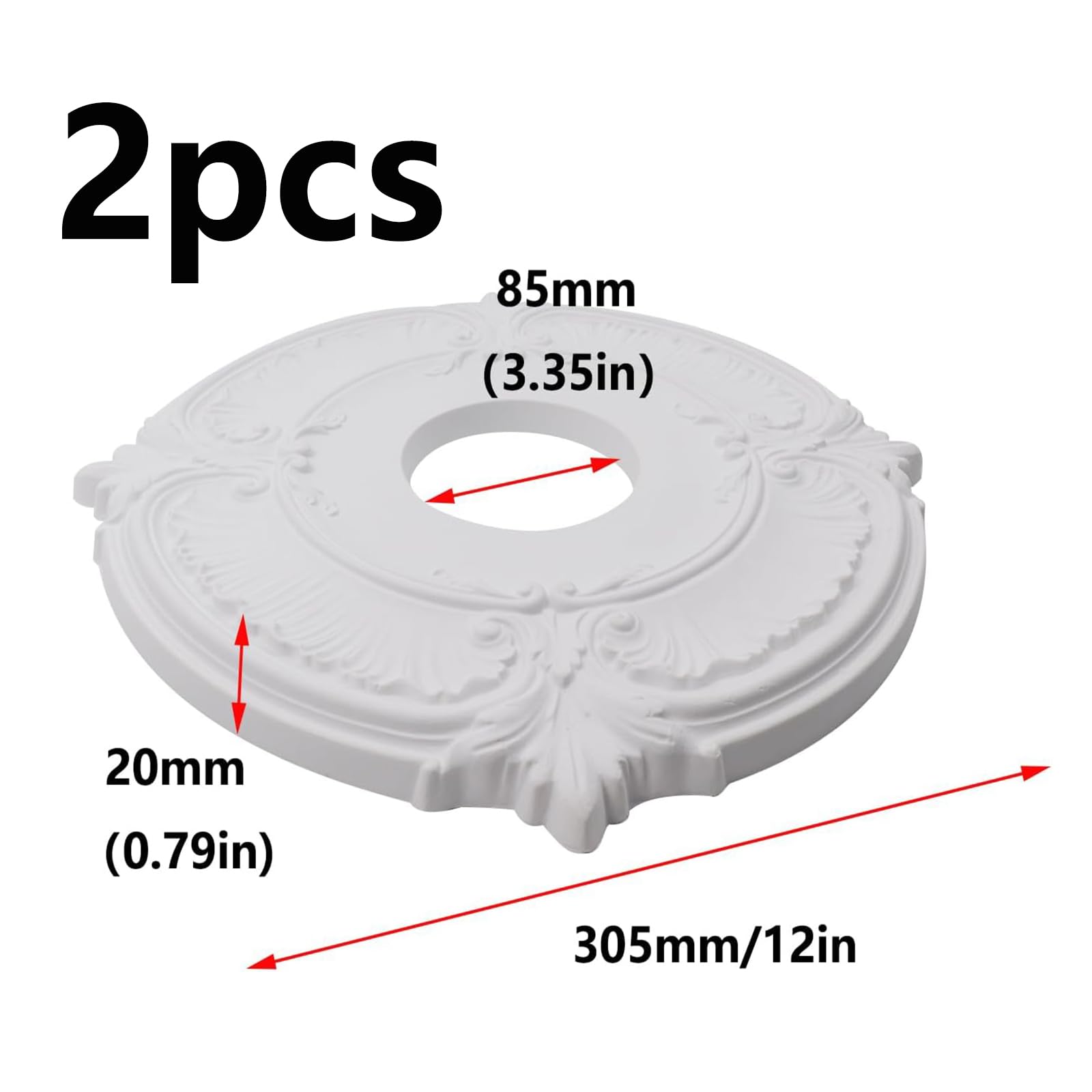 Antrader 2Pcs PU Ceiling Medallion Decorative Trim Ring,12"OD x3"ID,White — Amazon image 4