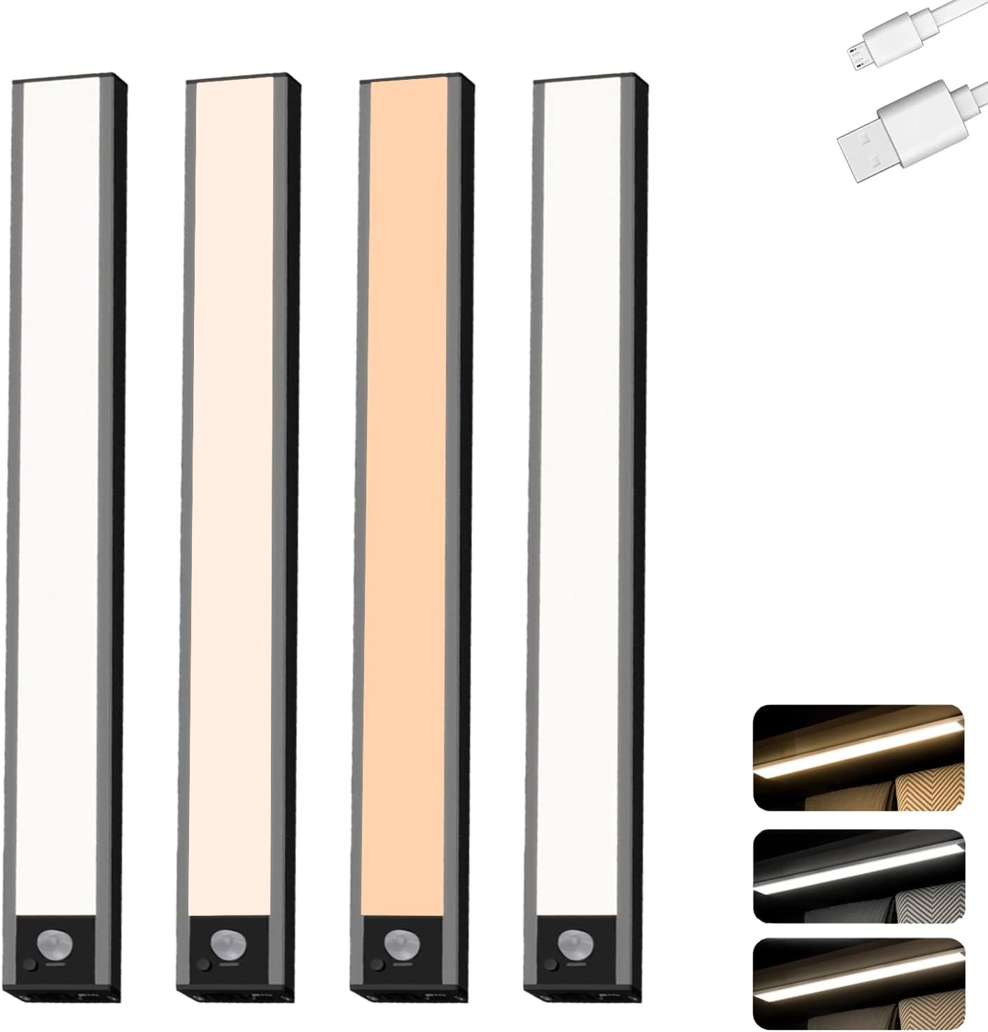 cabinet light,motion sensor light,Upgraded 30cm Rechargeable Dimmable closet light With 3 color temperatures,wireless installation,suitable for indoor Cupboard,Wardrobe,Bedroom,Counter,kitchen(4Pcs)