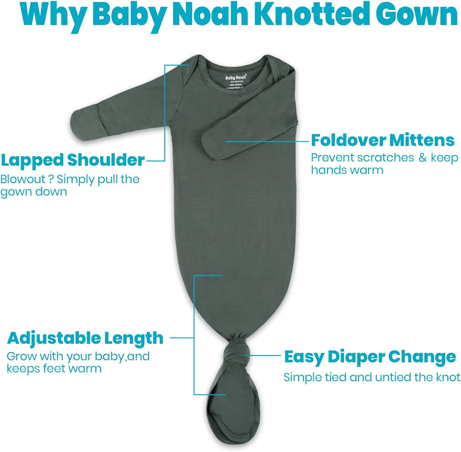 Newborn Baby Knotted Gown, Super Soft Silky Infant Long Sleeve Sleeper for Baby Girl and Boy Sleeping Bag with Mittens and Hat & Bowknot Set (Extra Long),Coming Home Outfit - Image 5