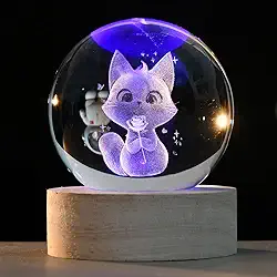 Bola de cristal de gato 3D para amantes de gatos, presente temático de gato, novidade de gato segurando rosa presente para namorada, gato, bola decorativa de 60 mm com base de luz colorida