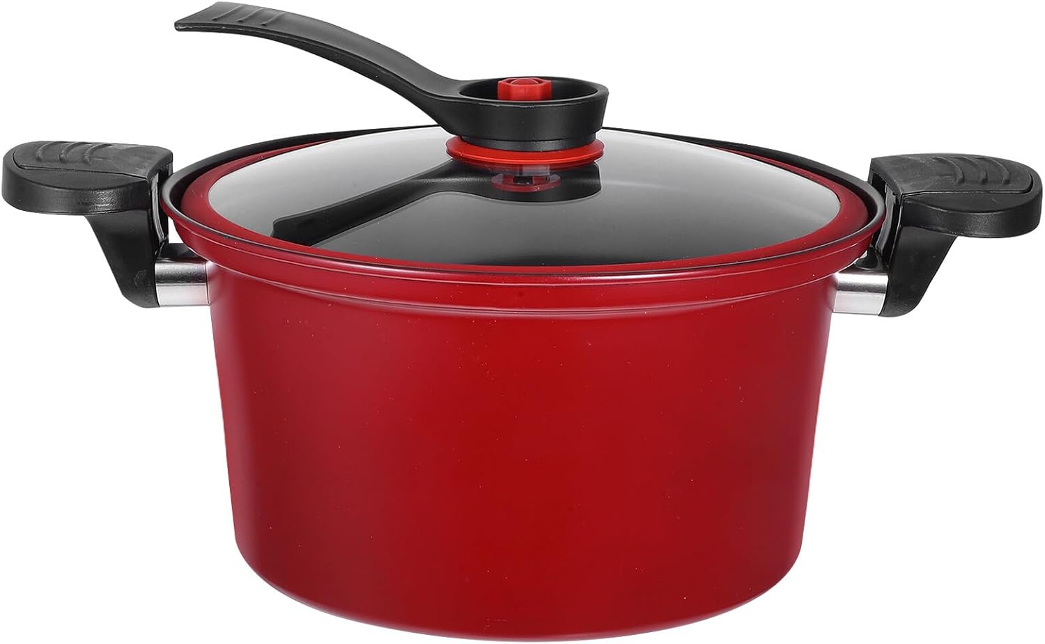 Low Pressure Cooker Pot Red Nonstick Multifunctional Household Cooking Pot with Double Heat-resistant Handles Capacity for Gas and Induction Cookers