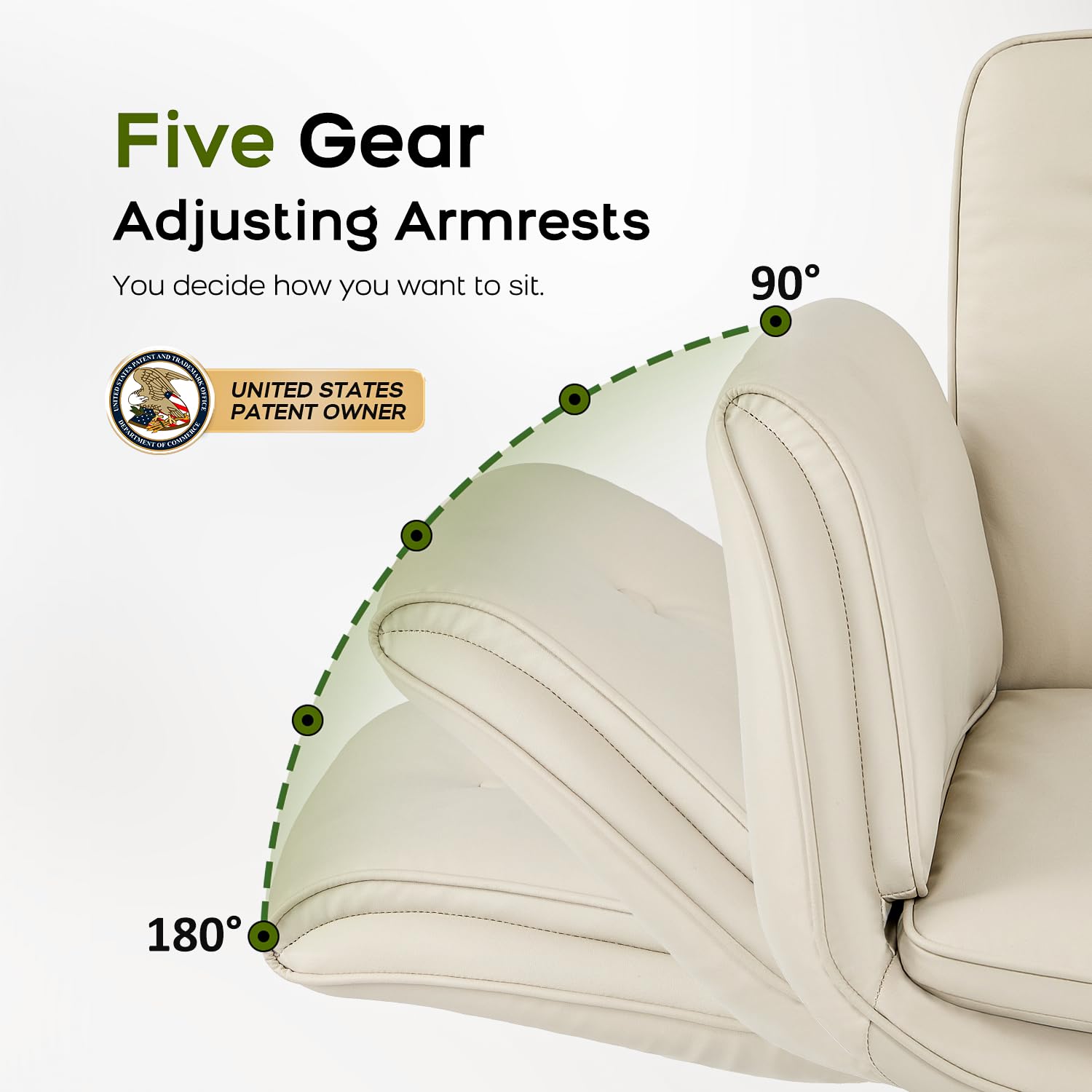 Criss Cross Chair with Armrests & Wheels, PU Leather Vanity Chair, Comfortable Adjustable Swivel Computer Office Desk Chairs for Home, Make Up, Bed Room (Cream)