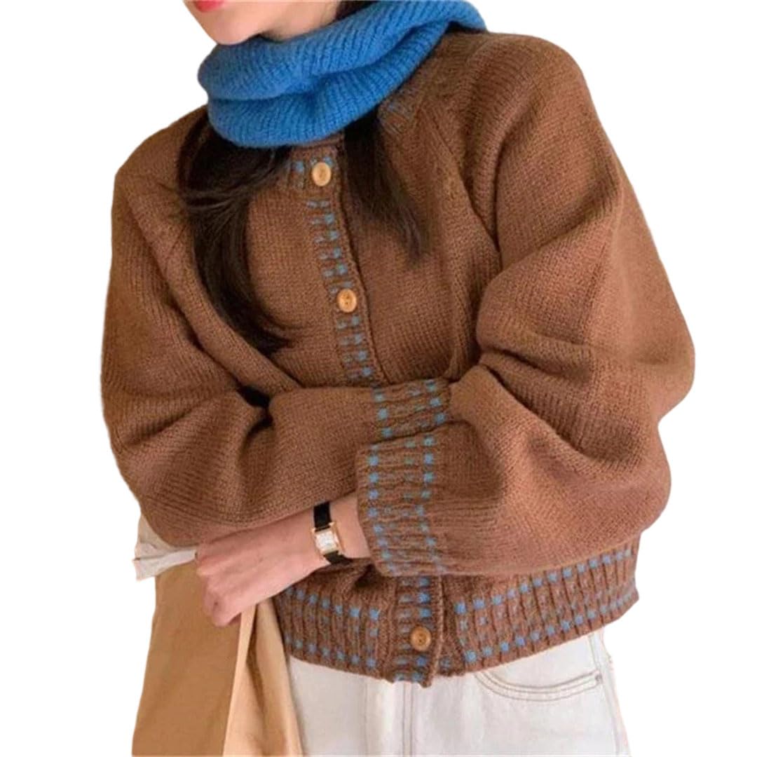 Womens Winter Korean Style Long Sleeve Knitted Cardigan Autumn O-Neck Sweater Jacket