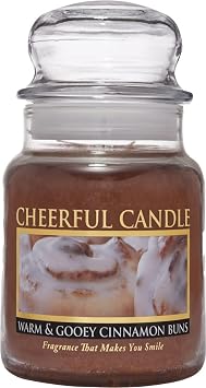 A Cheerful Giver - Warm & Gooey Cinnamon Buns Scented Glass Jar Candle 6 oz with Lid & True to Life Fragrance Made in USA