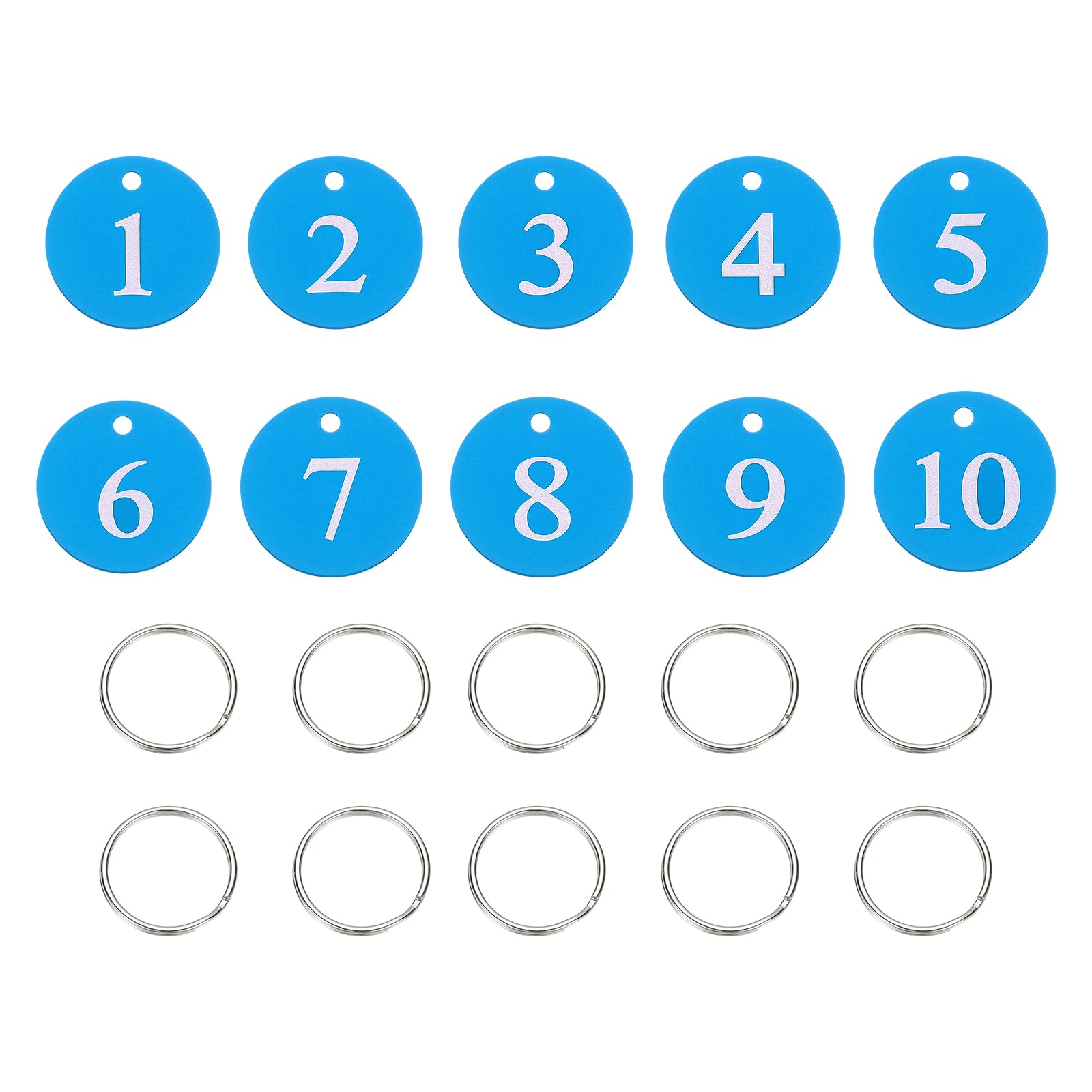 PATIKIL 10PCS Number Tags 1-10, Table Number Key Tags Aluminum Numbered Keychain Metal Round with Key Rings for Organizer Field Sales Hangers Clothes Labels ID, Sky Blue