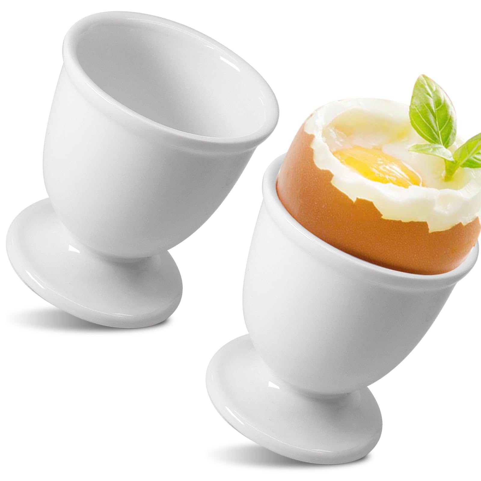 Ceramic Egg Cups 2 Pcs, White Porcelain Egg Holder for Boiled Eggs