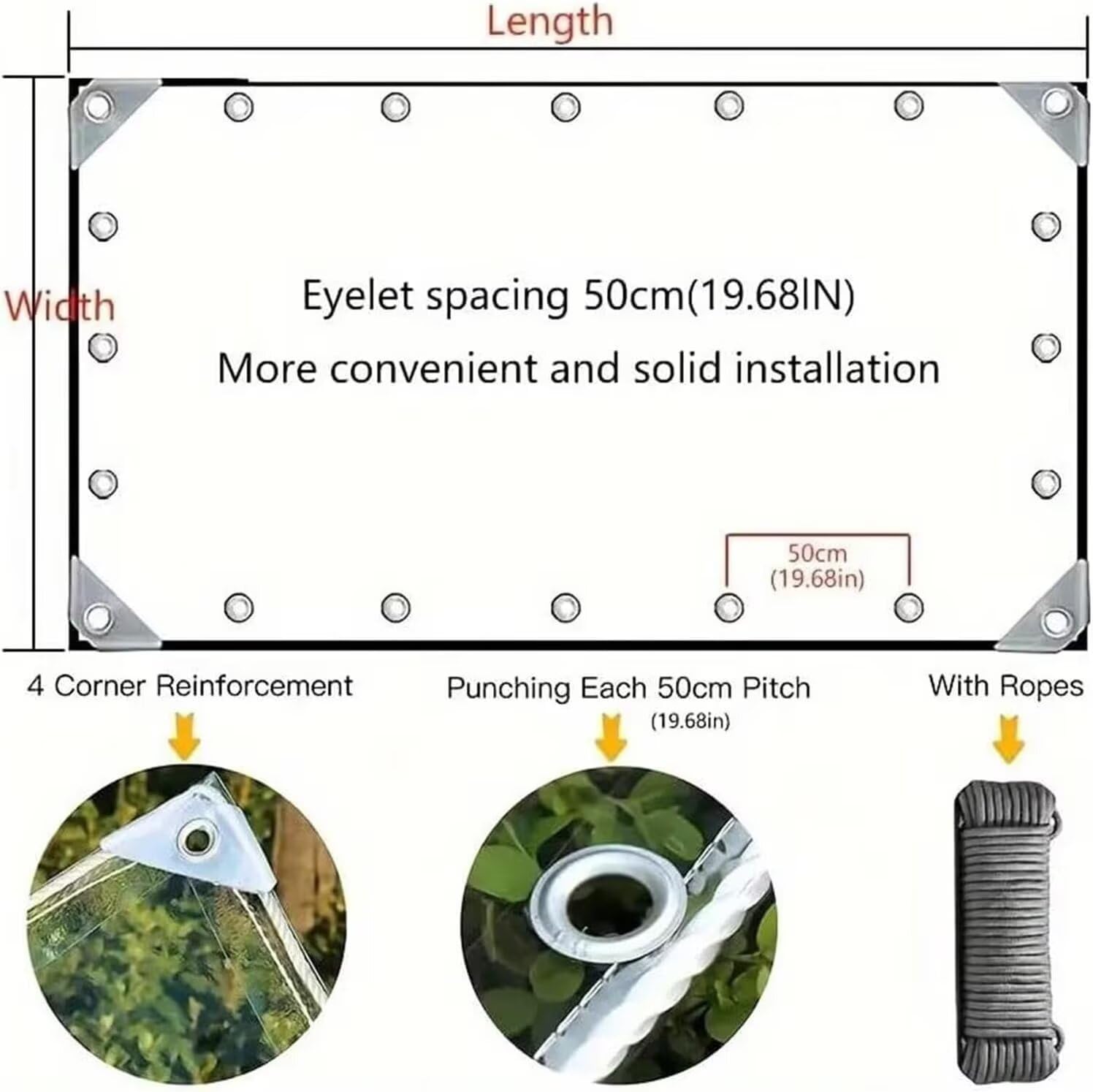 8.5mx5.2m Plane Transparent Durchsichtig für Außenbereich mit öSen,Wasserdicht,Balkon Regenschutz,Abdeckplane Gartenmöbel,für den Außenbereich einsetzbar regendicht,mit Bindeseil