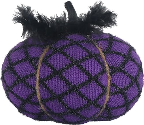 Calabazas artificiales de Halloween, tela de algodón, calabazas de punto, color naranja y morado, centro de mesa de otoño para granja, cosecha de