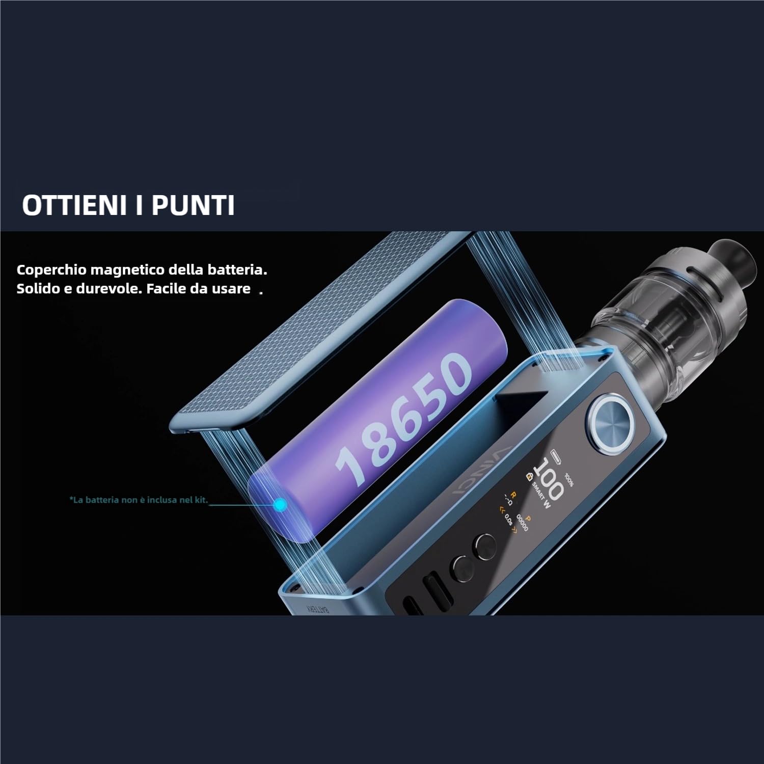 VINCI Spark100 | VOOPOO VINCI Spark100 Pod Kit 5-100 W(Metal Gray) | Batteria singola 18650(non inclusa) - Sigaretta elettronica vaporizzatore - Senza e-liquid, senza nicotina No Nicotine