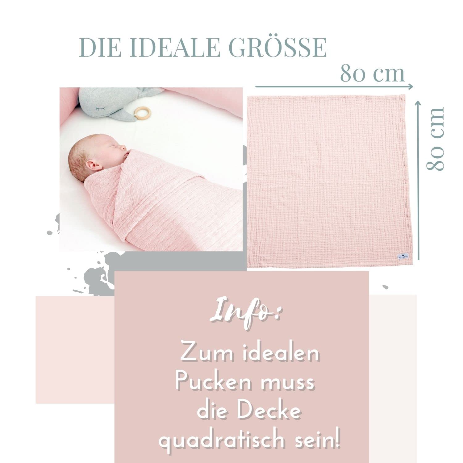 nordic coast company® Paño de Muselina bébé, Alfombra de Gateo para bebés, 90 x 120 cm, Manta de Muselina Rosa